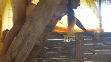 Hot girl is seduced and fucked wildly on the stairs of the country house