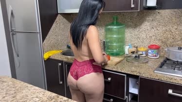 Latina stepmom fucked while cooking