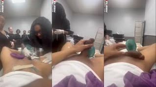 Students shave his cock and this man cums without touching it