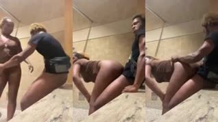 Having sex in a public bathroom where he picks her up and penetrates her hard